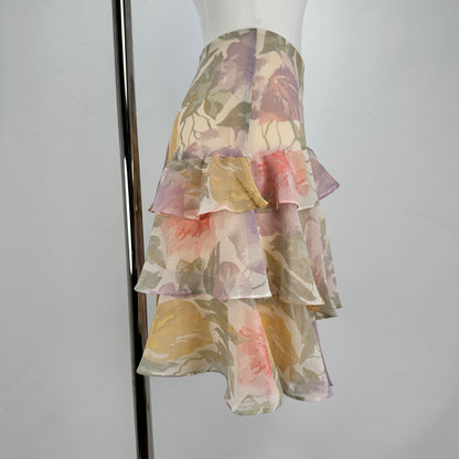 Georgette Skirt - Pastel Floral Print Creme - M