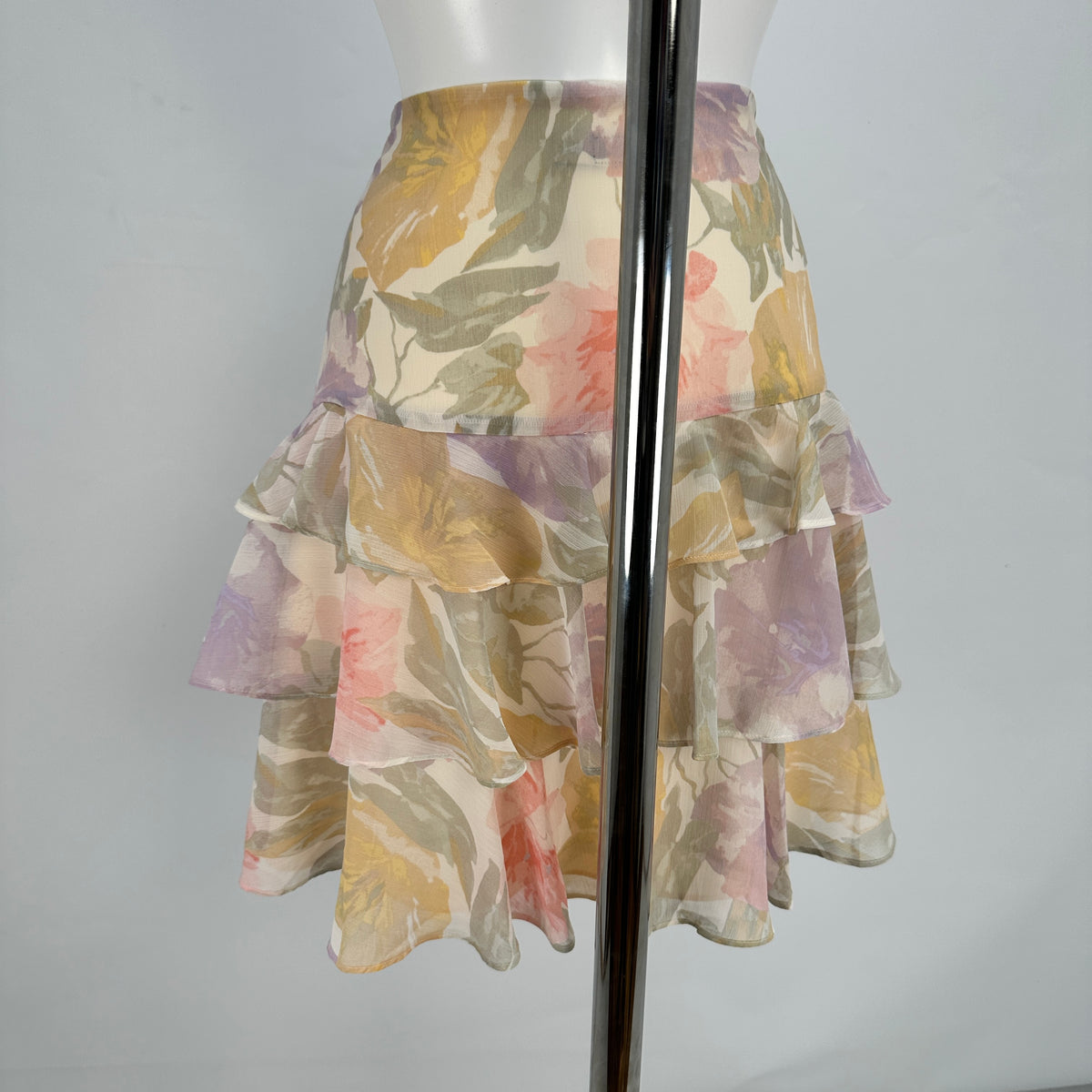 Georgette Skirt - Pastel Floral Print Creme - M