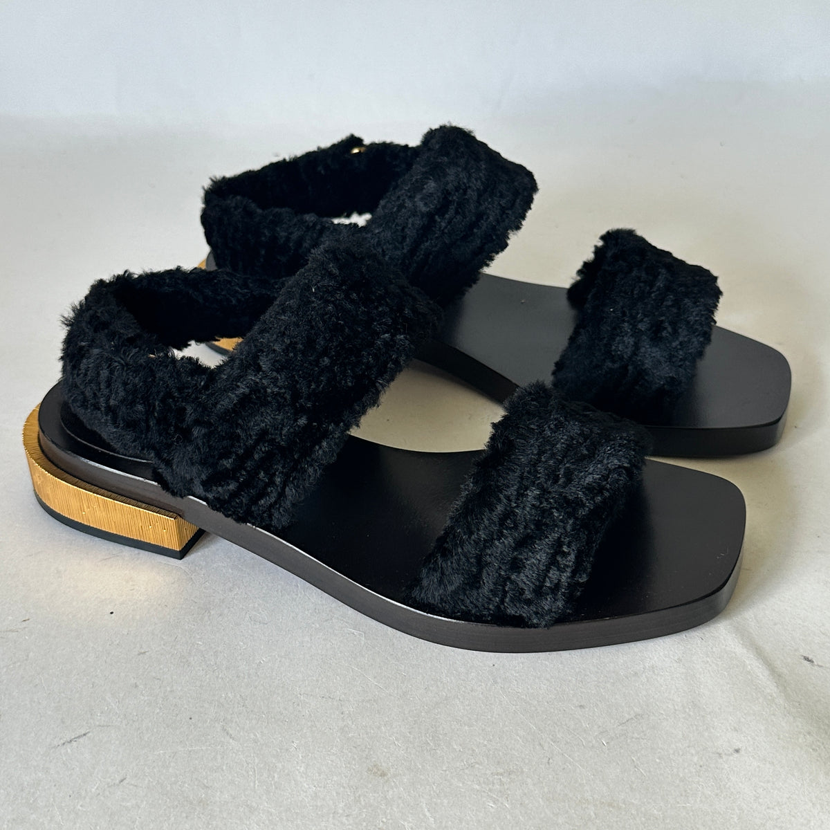 Slide Sandals - Black Faux Fur - EU 38