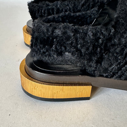 Slide Sandals - Black Faux Fur - EU 38