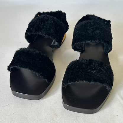 Slide Sandals - Black Faux Fur - EU 38