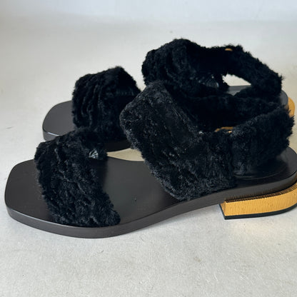 Slide Sandals - Black Faux Fur - EU 38