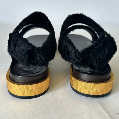 Slide Sandals - Black Faux Fur - EU 38