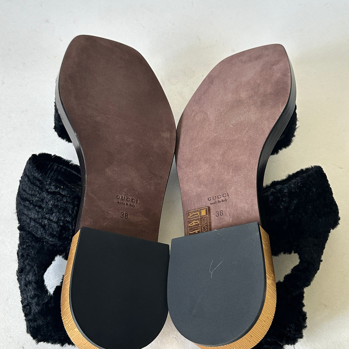 Slide Sandals - Black Faux Fur - EU 38