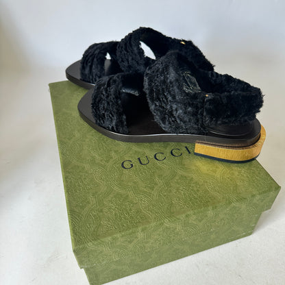 Slide Sandals - Black Faux Fur - EU 38