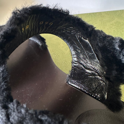 Slide Sandals - Black Faux Fur - EU 38