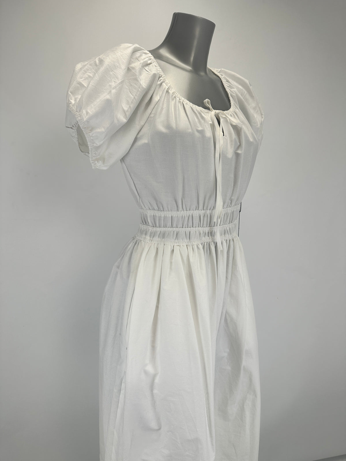 Puff Sleeve Dress - White - XS