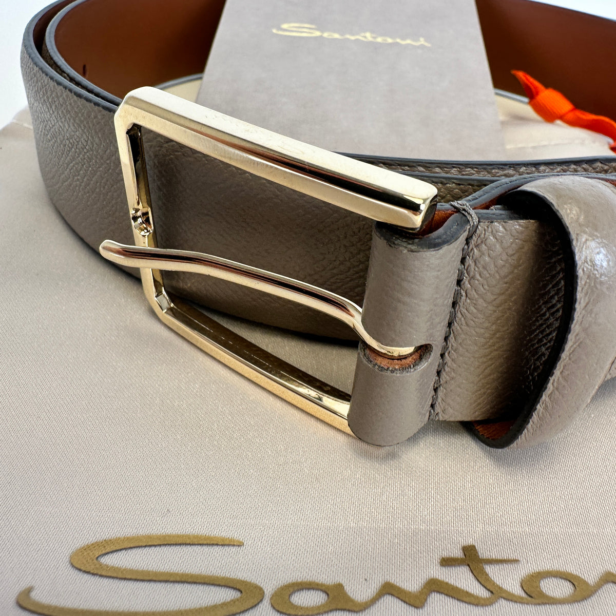Pebbled Leather Belt - Grey