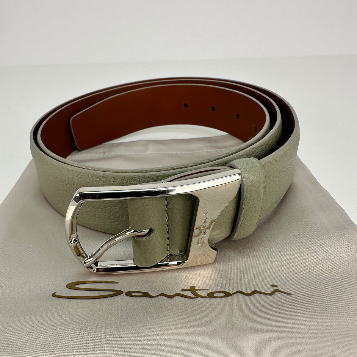 Pebbled Leather Belt - Light Green