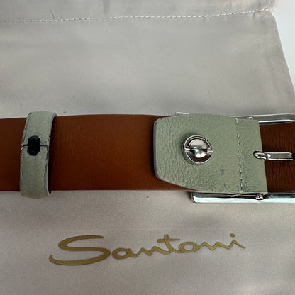 Pebbled Leather Belt - Light Green