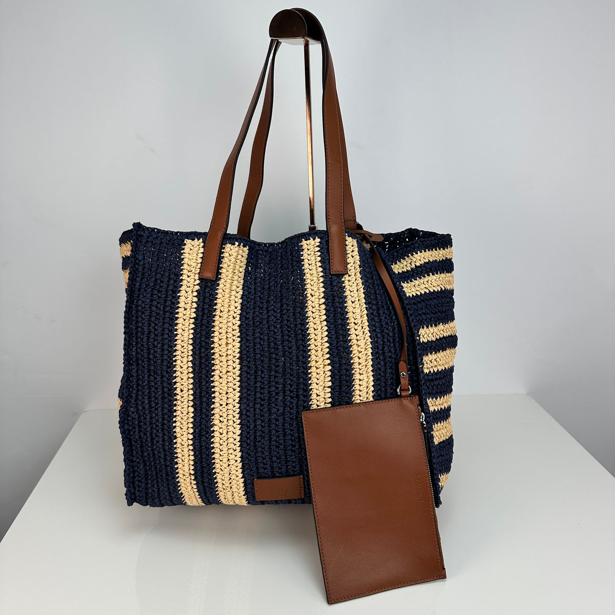 Wilow Paperstraw Tote - Blue/Beige
