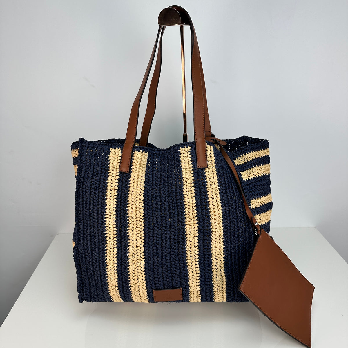 Wilow Paperstraw Tote - Blue/Beige