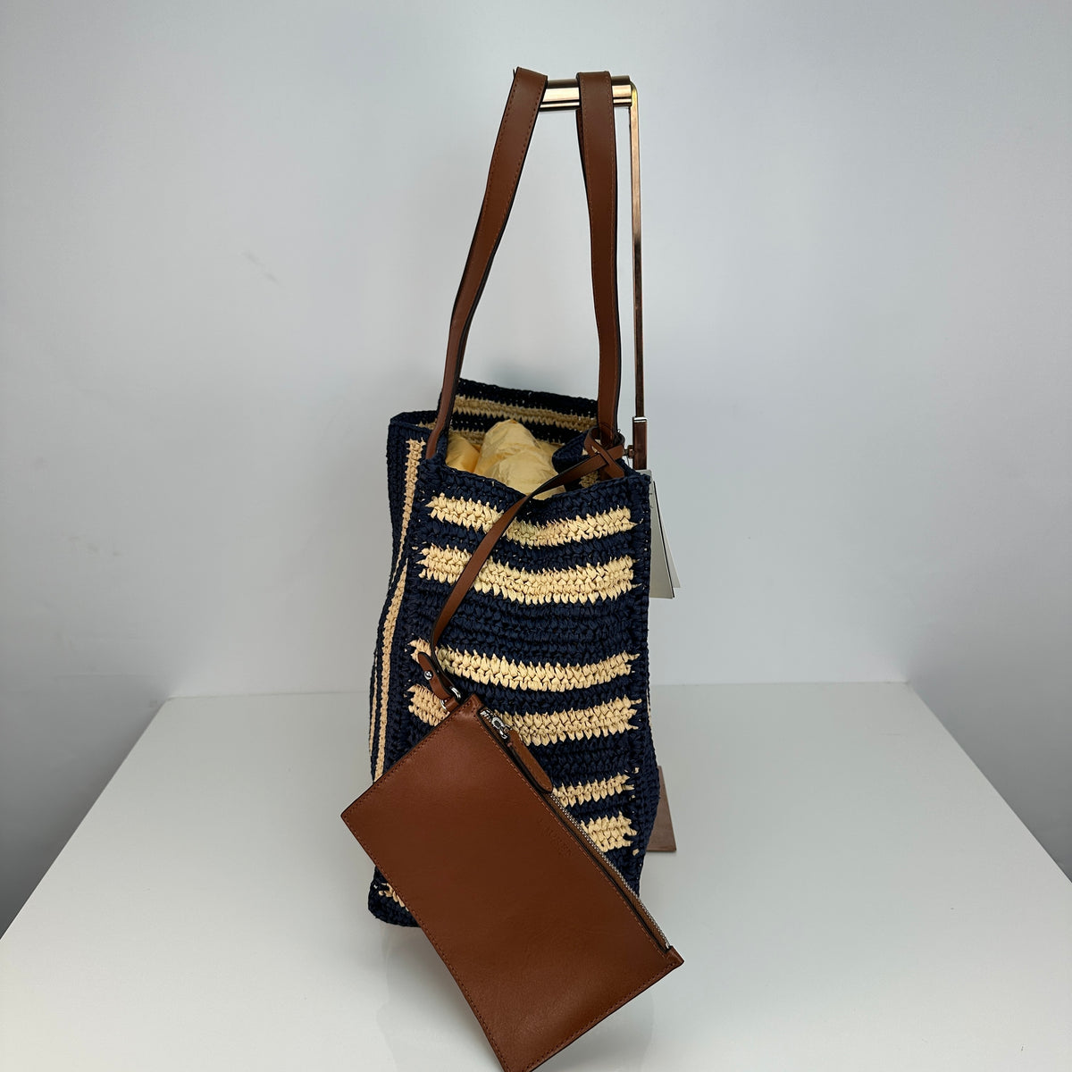 Wilow Paperstraw Tote - Blue/Beige