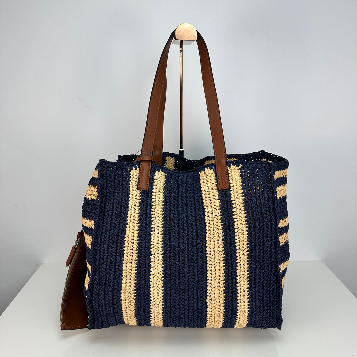 Wilow Paperstraw Tote - Blue/Beige