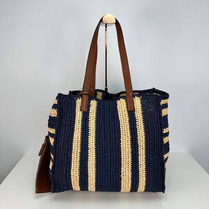 Wilow Paperstraw Tote - Blue/Beige