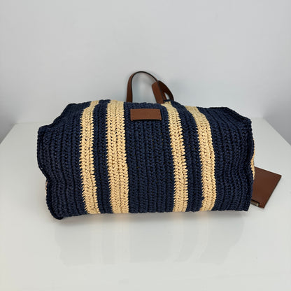 Wilow Paperstraw Tote - Blue/Beige