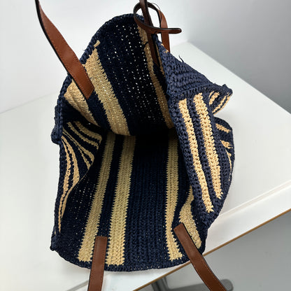 Wilow Paperstraw Tote - Blue/Beige