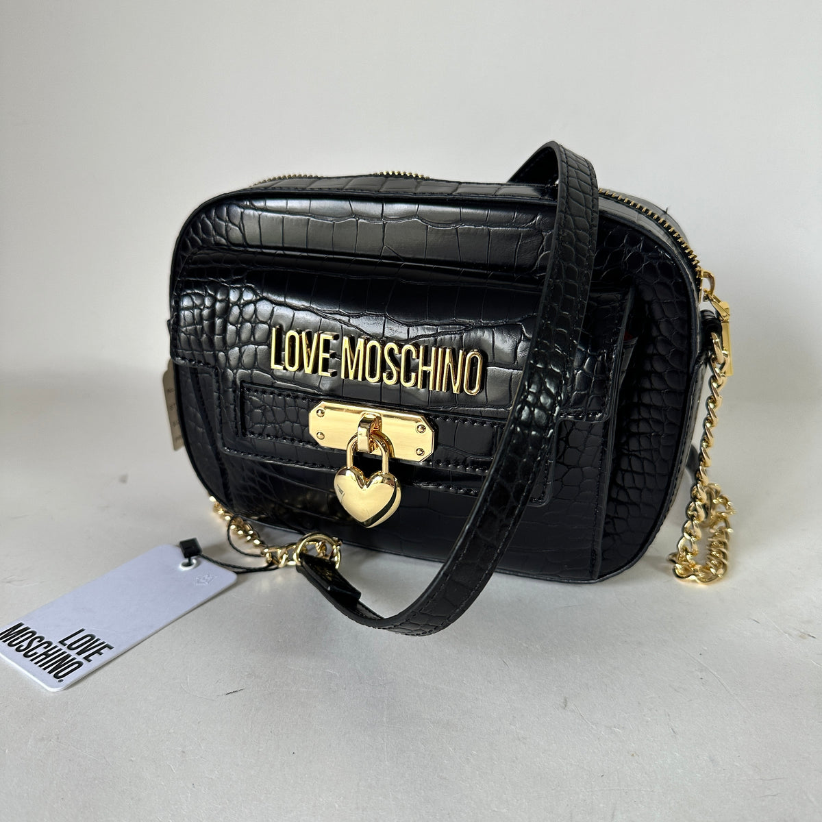 Love Moschino Croc-Effect Camera Bag - Black