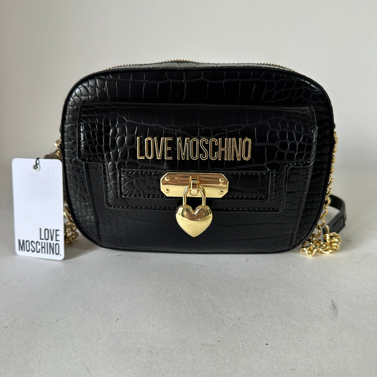 Love Moschino Croc-Effect Camera Bag - Black
