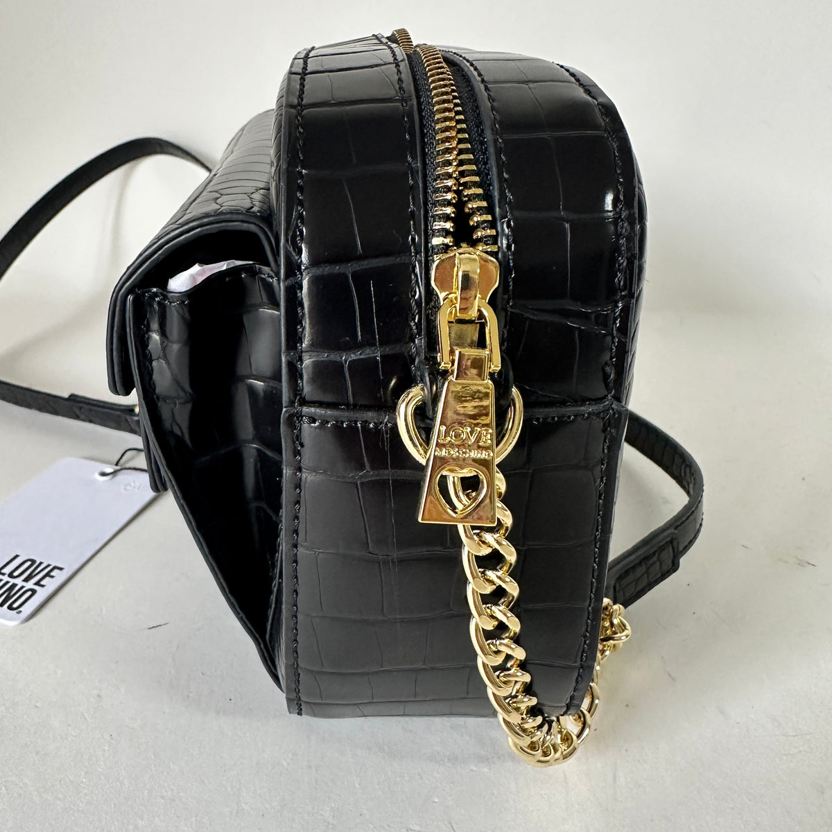 Love Moschino Croc-Effect Camera Bag - Black