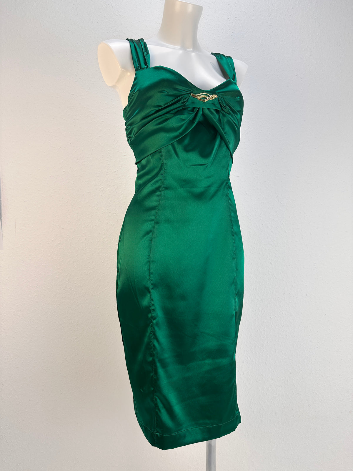 Sleeveless Bow-Detail Satin Dress - Emerald - IT 40