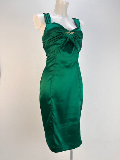 Sleeveless Bow-Detail Satin Dress - Emerald - IT 40
