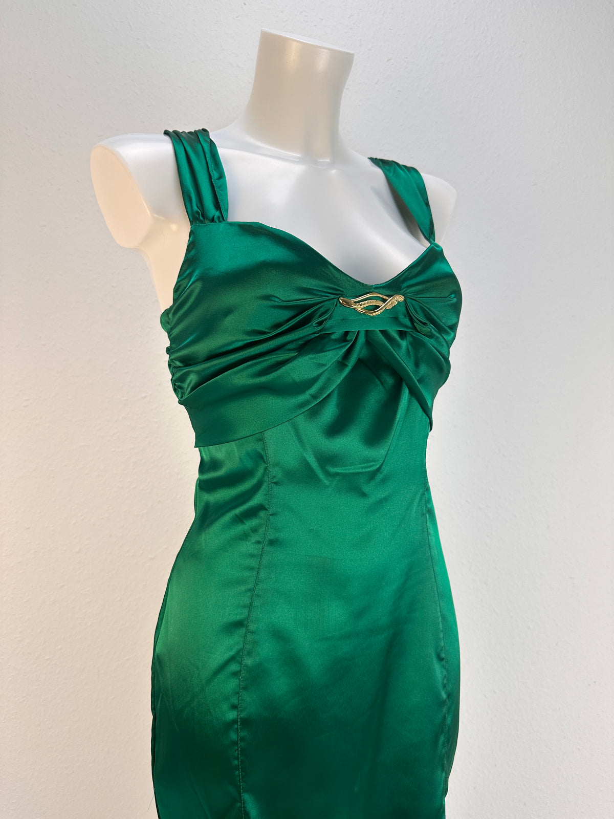 Sleeveless Bow-Detail Satin Dress - Emerald - IT 40