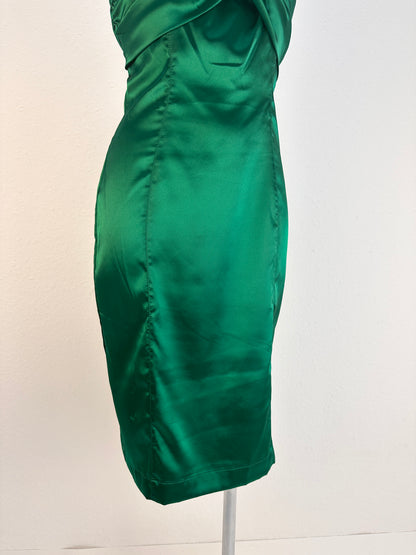 Sleeveless Bow-Detail Satin Dress - Emerald - IT 40