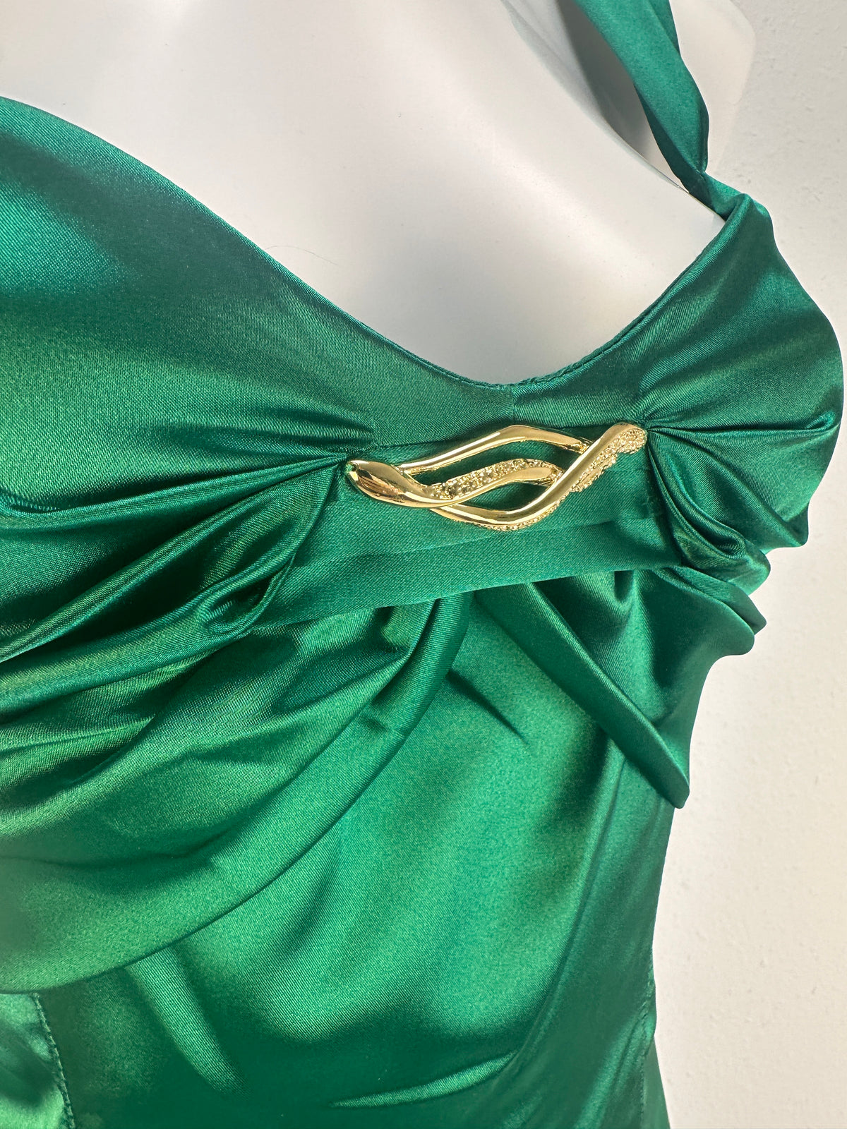 Sleeveless Bow-Detail Satin Dress - Emerald - IT 40