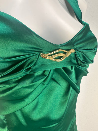 Sleeveless Bow-Detail Satin Dress - Emerald - IT 40