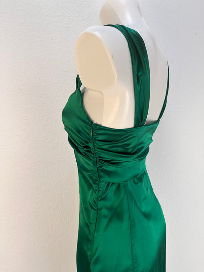 Sleeveless Bow-Detail Satin Dress - Emerald - IT 40