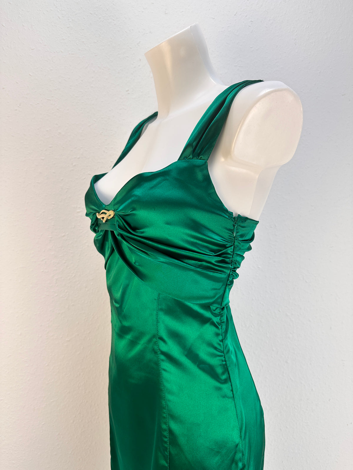 Sleeveless Bow-Detail Satin Dress - Emerald - IT 40