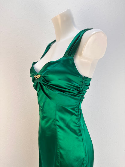 Sleeveless Bow-Detail Satin Dress - Emerald - IT 40