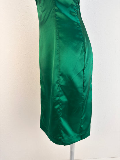 Sleeveless Bow-Detail Satin Dress - Emerald - IT 40