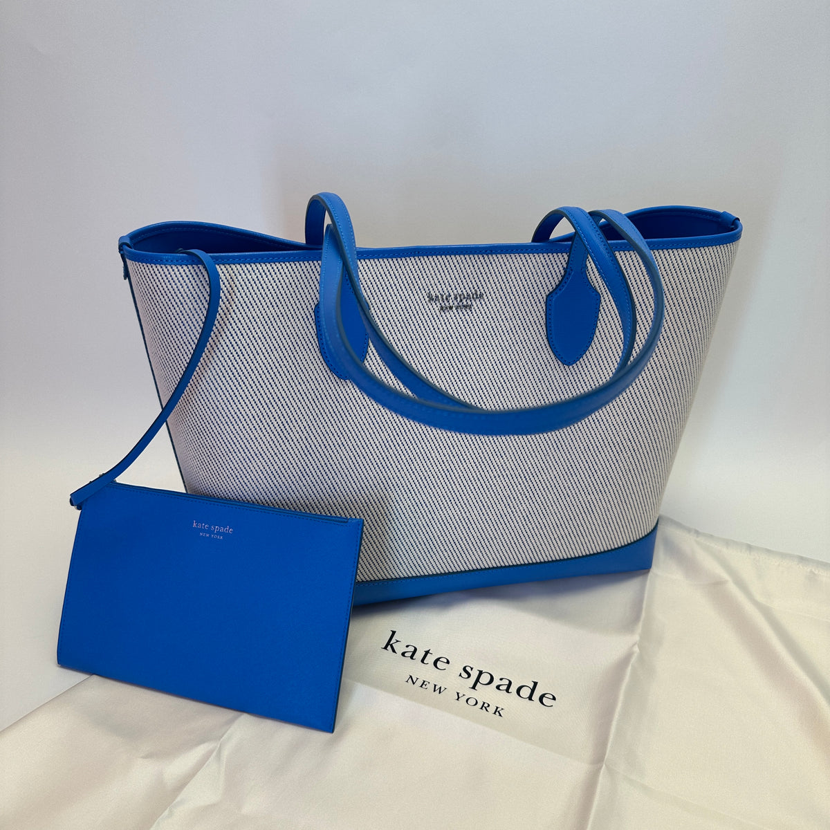 Bleecker Large Canvas Tote blue white