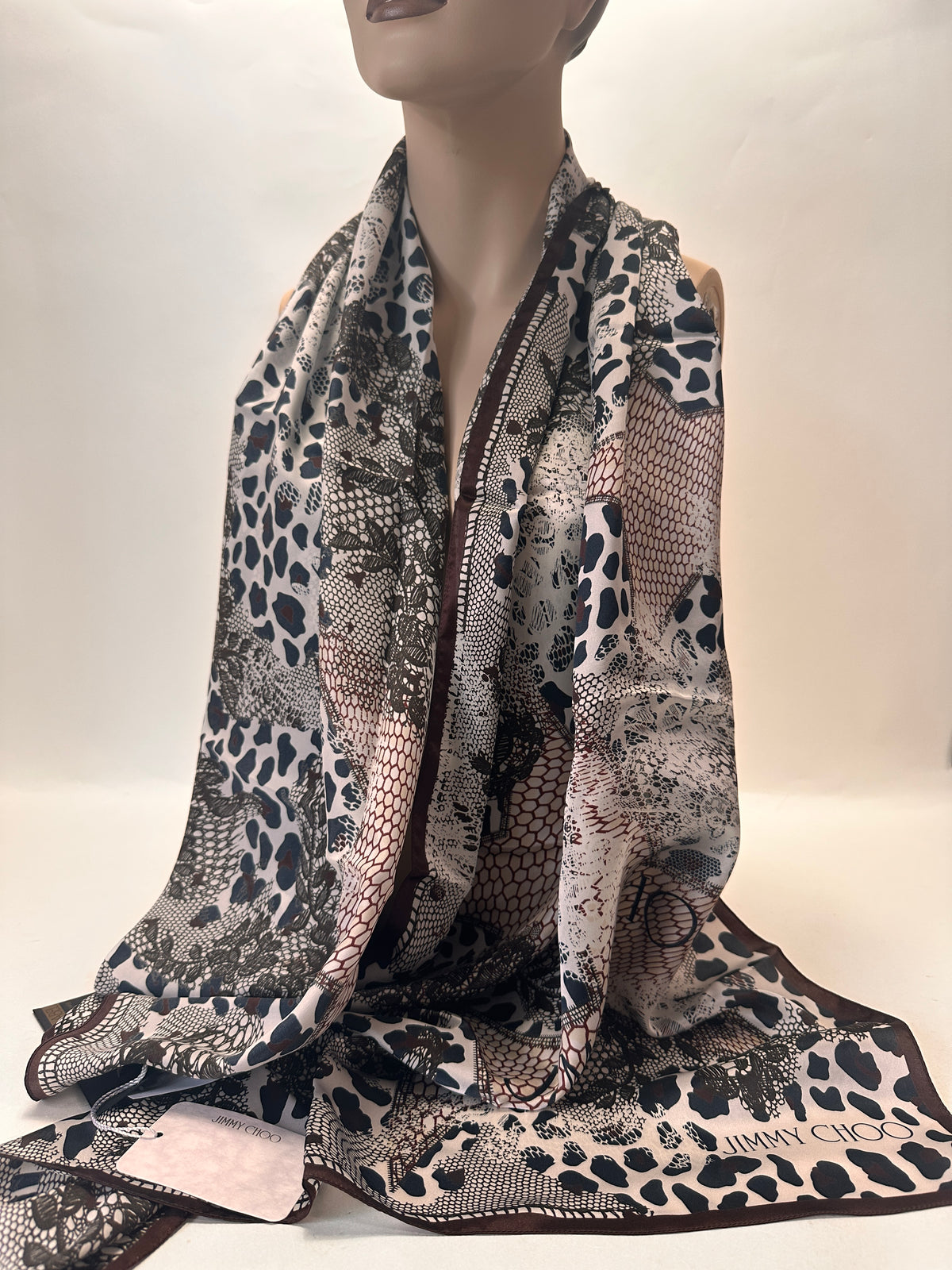 Silk Scarf - Leopard Print - Black/Light Pink