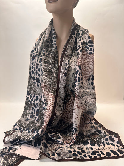 Silk Scarf - Leopard Print - Black/Light Pink
