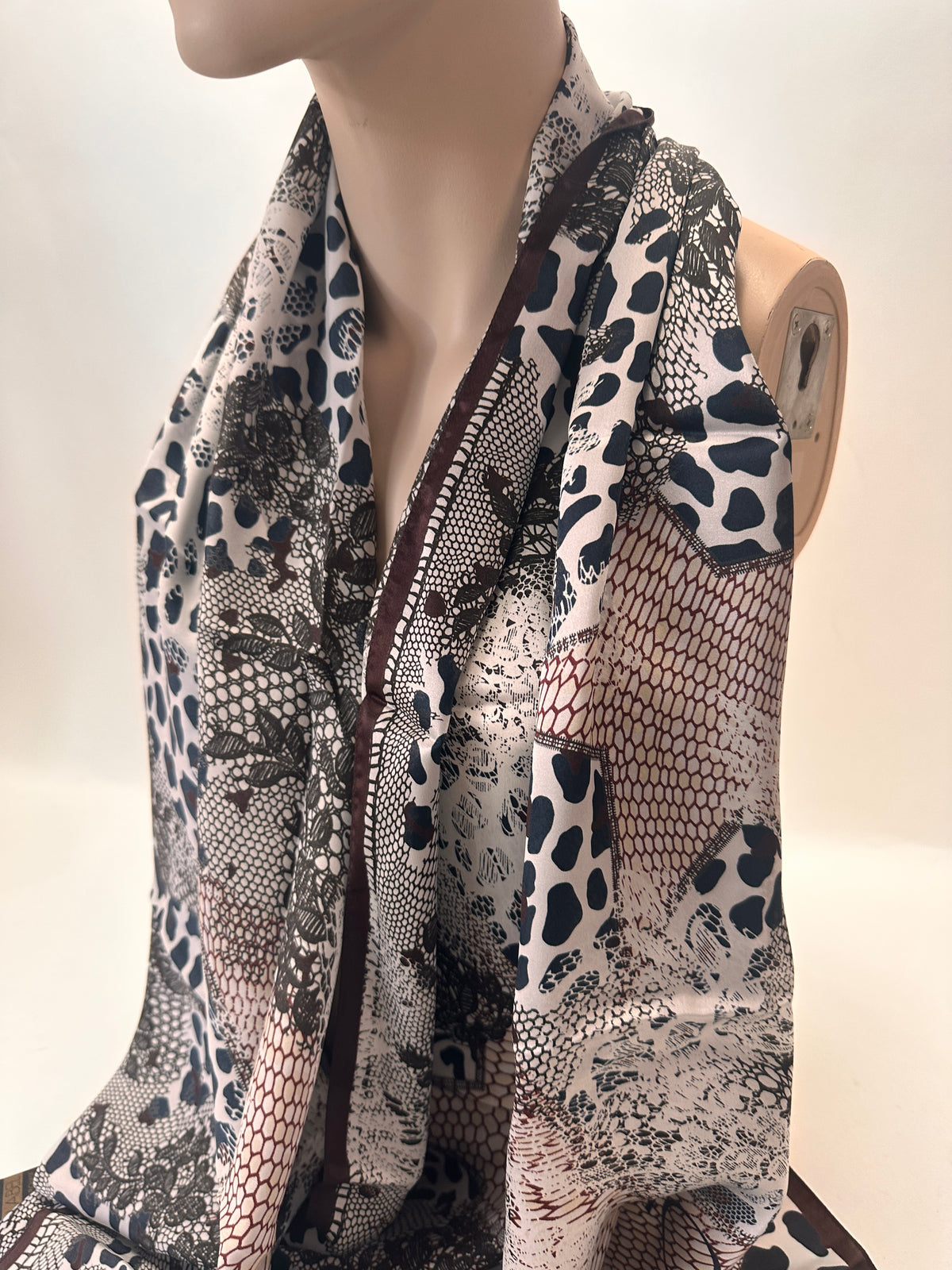 Silk Scarf - Leopard Print - Black/Light Pink