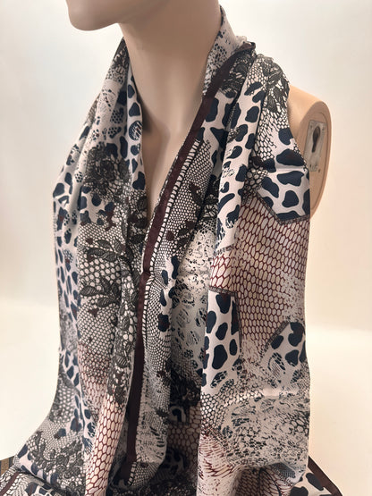 Silk Scarf - Leopard Print - Black/Light Pink