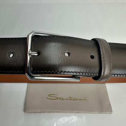 Adjustable Leather Belt - Black/Grey